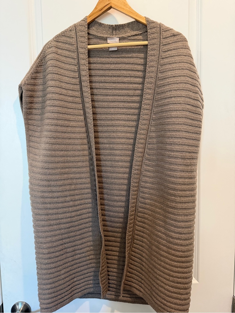 Chico’s Metallic Knit Open‎ Front Cardigan Vest Size 2 (Large) Taupe Shimmer